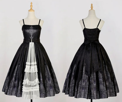 Cornfield Lolita - Silent Church - Gothic Lolita JSK Front Open Printed Dress and Thin Cardigan Set