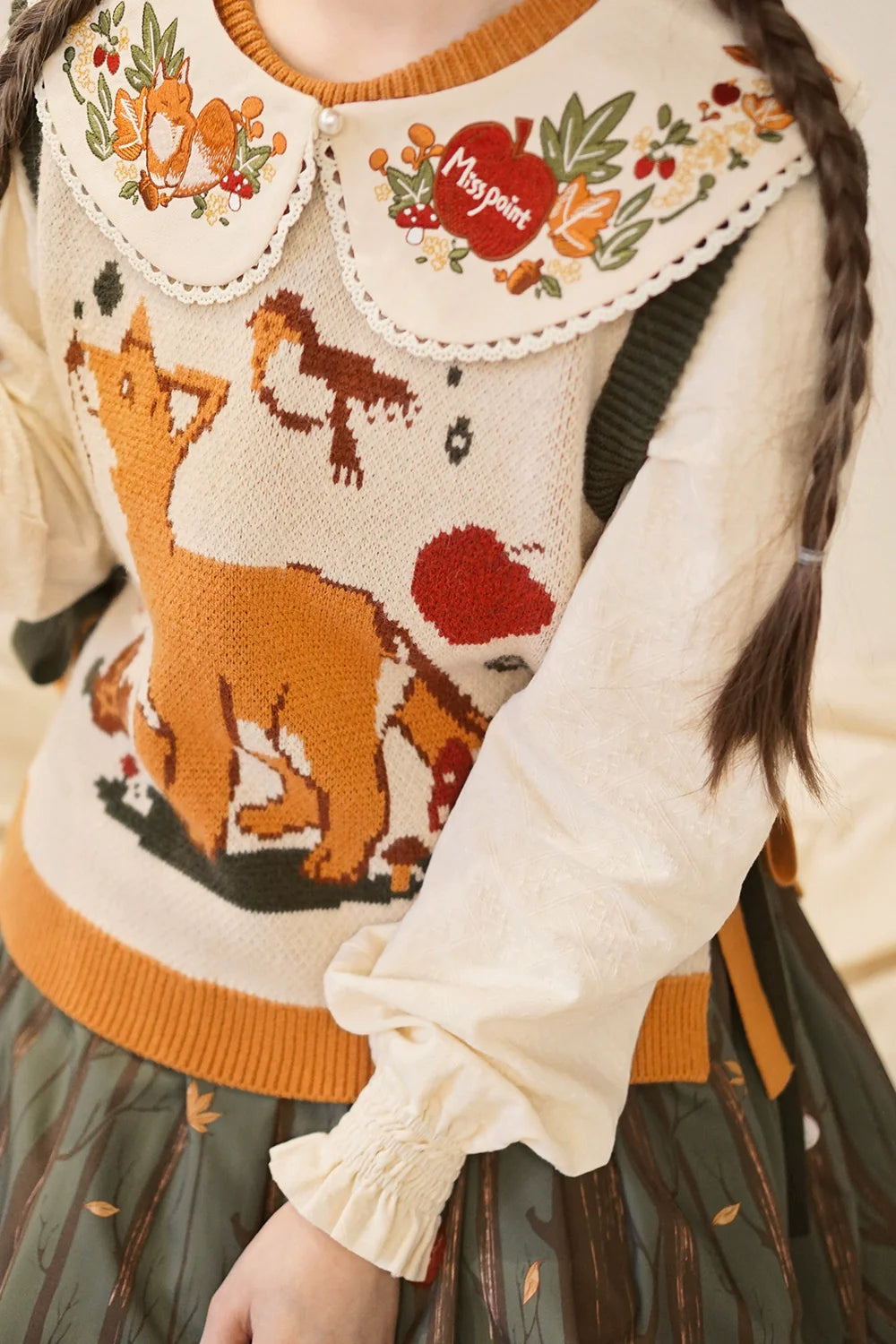Miss Point - Chubby Fox in the Forest - Kawaii Lolita Vest Customized Lolita Sweater
