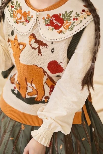 Miss Point - Chubby Fox in the Forest - Kawaii Lolita Vest Customized Lolita Sweater