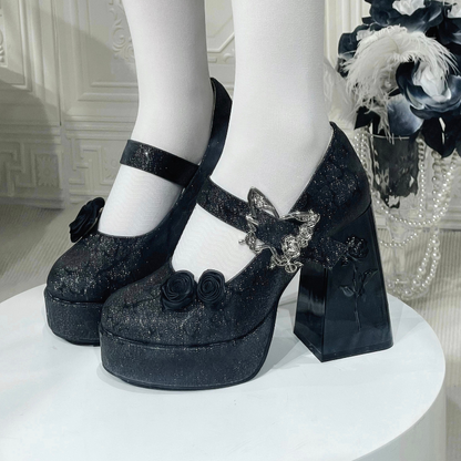 Dreamland - Cyclic Wonders - Elegant Lolita High Platform Shoes with Butterfly and Rose Details