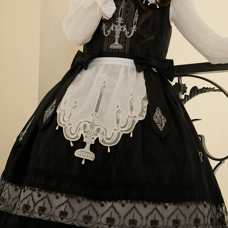 Mademoiselle Pearl - Winter Evening Prayer - Gothic Lolita Jumper Dress Embroidered Candlestick OP Dress