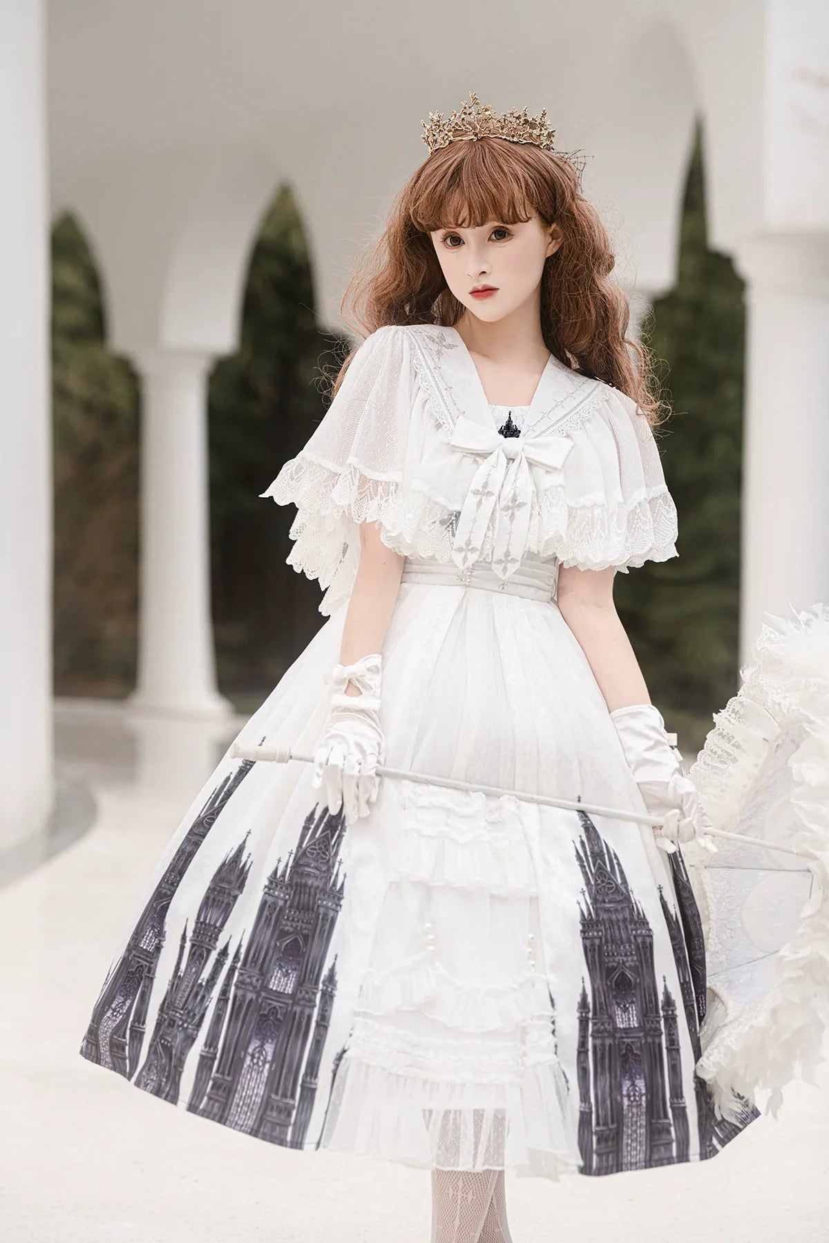 Cornfield Lolita - Silent Church - Gothic Lolita JSK Front Open Printed Dress and Thin Cardigan Set