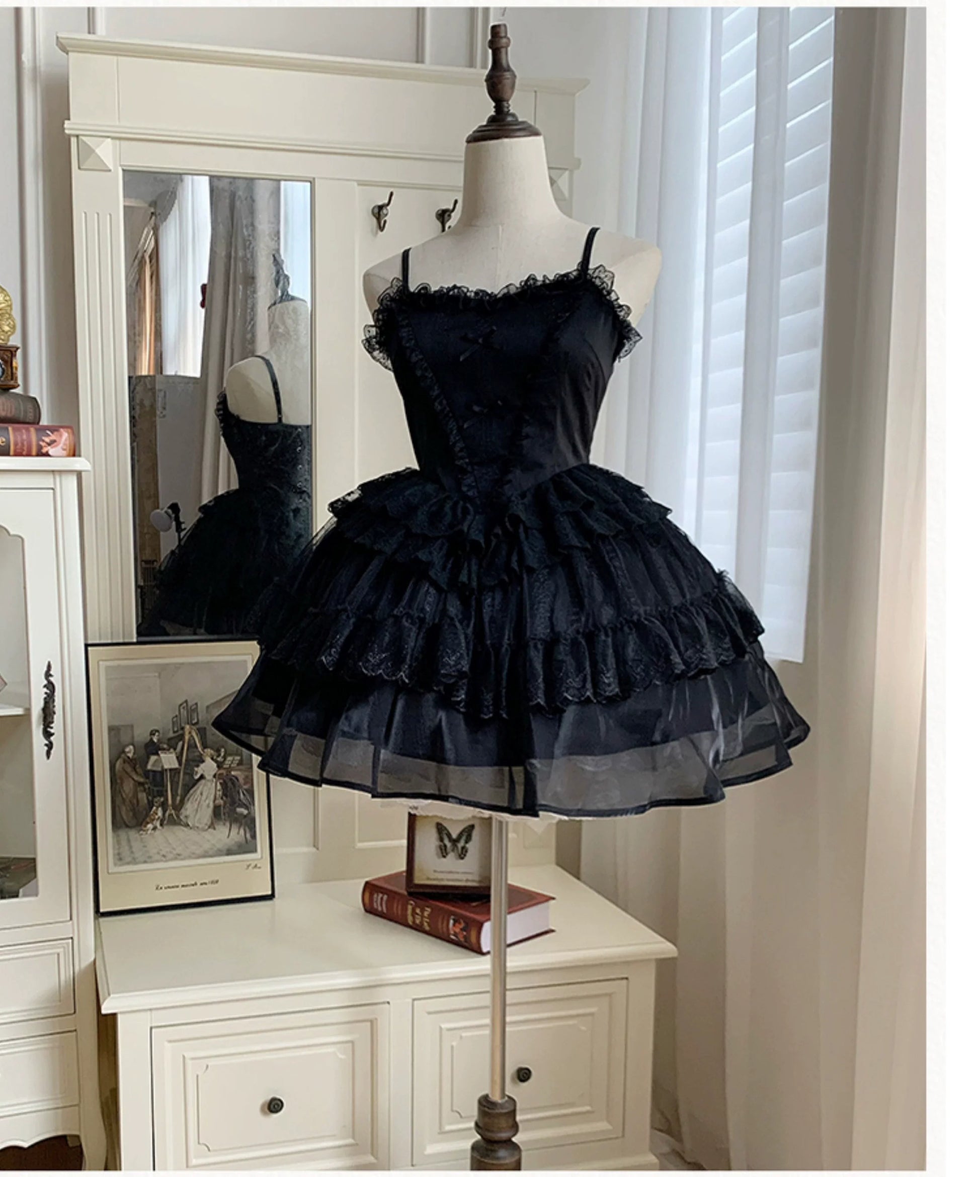 With PUJI - Ivory Tower Enhance - Elegant Lolita JSK Dress Tiered Drawstring OP