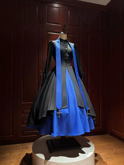 LetterfromGod - Night Watchman - Gothic Lolita OP Dress, Open-Front Hem