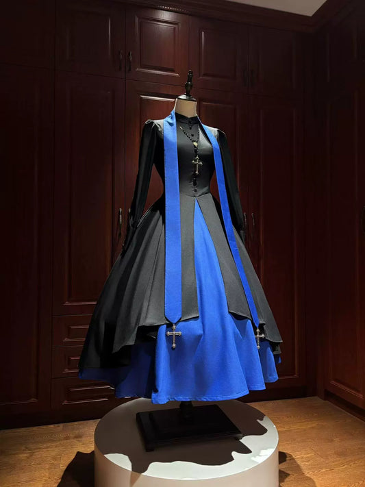 LetterfromGod - Night Watchman - Gothic Lolita OP Dress, Open-Front Hem