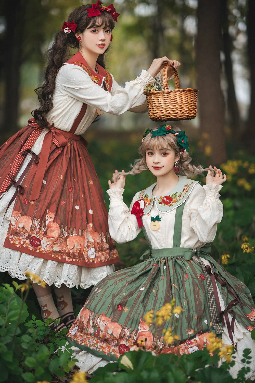 Miss Point - Chubby Fox in the Forest - Kawaii Lolita Accessories Knitted Fox Scarf Embroidered Faux Collar