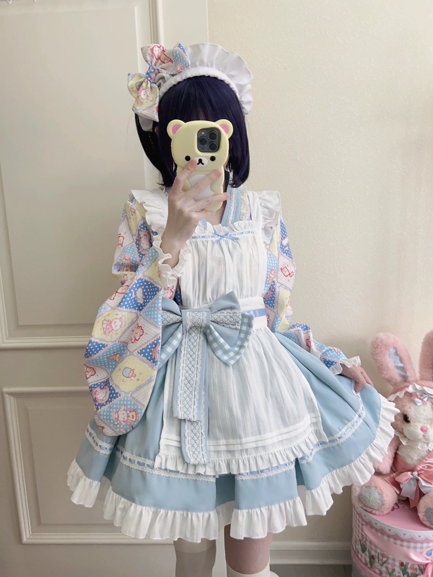 Sugar Girl - Showa Sweetness - Maid Wa Lolita Skirt Set Cute Summer Lolita Bow Apron