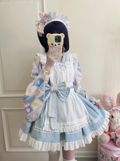 Sugar Girl - Showa Sweetness - Maid Wa Lolita Skirt Set Cute Summer Lolita Bow Apron