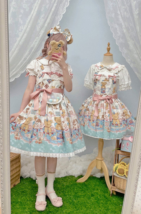 Walnut Museum - Toy Anniversary - Kawaii Lolita Dress Suit Bear Print JSK and Salopette