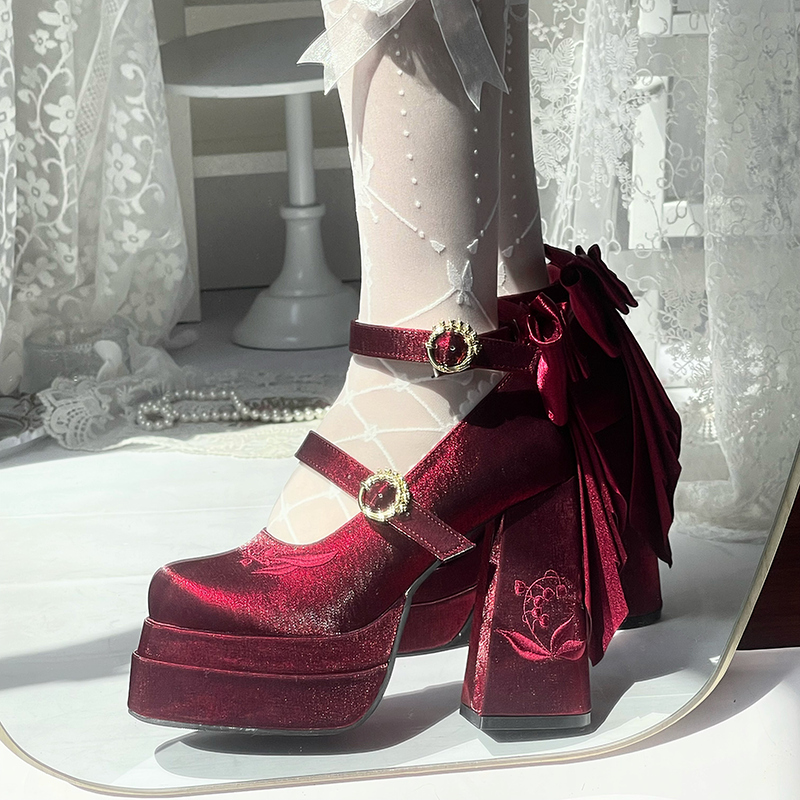Dreamland - Floating Dream Lily - Elegant Lolita High Heel Shoes, Detachable Bow