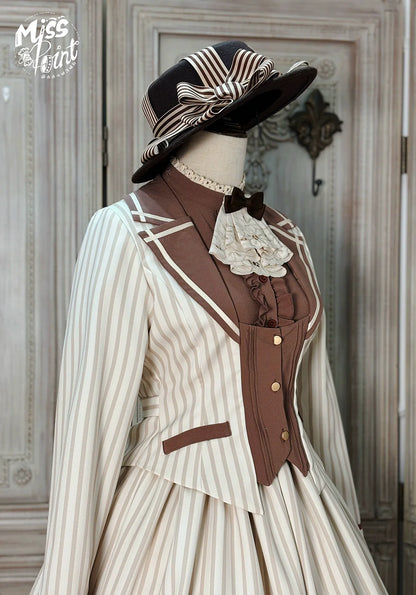 Miss Point - Classical Chocolate - Classic Lolita Jacket Elegant Striped Short Outwear