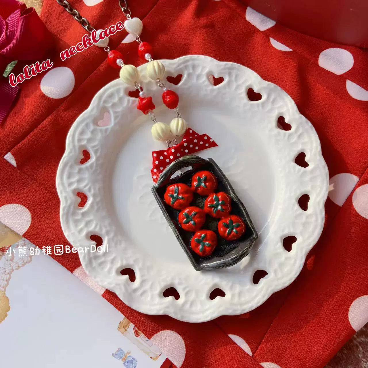 Bear Doll - Sweet Lolita Necklace Cute Beaded Cake Popcorn Tomato Shape Accessories