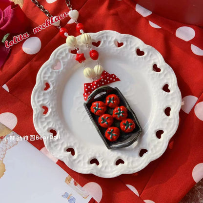 Bear Doll - Sweet Lolita Necklace Cute Beaded Cake Popcorn Tomato Shape Accessories
