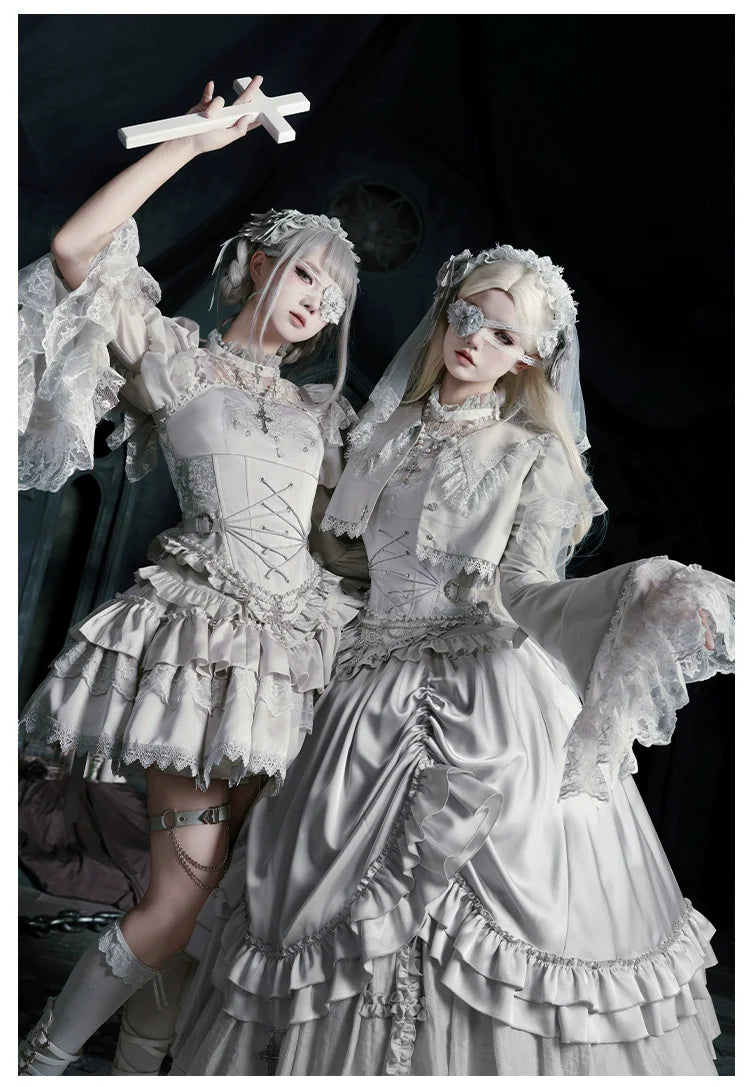 With PUJI - Letter and Poetry ﾂｷ Humanoid Robot - Silver Gothic Lolita Mermaid Skirt Set
