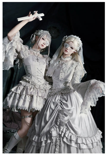 With PUJI - Letter and Poetry ﾂｷ Humanoid Robot - Silver Gothic Lolita Mermaid Skirt Set