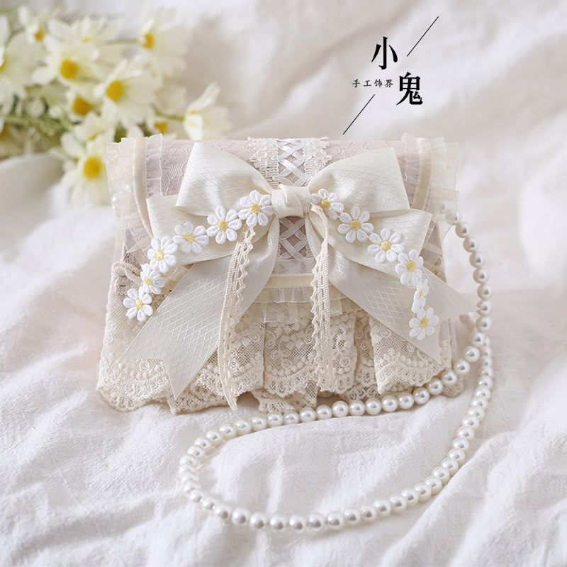 Xiaogui - Elegant Lolita Bag Daisy Pearl Chain Lace Handbag