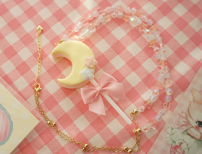 Cat Tea Party - Kwaii Lolita Accessories Moon Lollipop Clay Necklace Ring