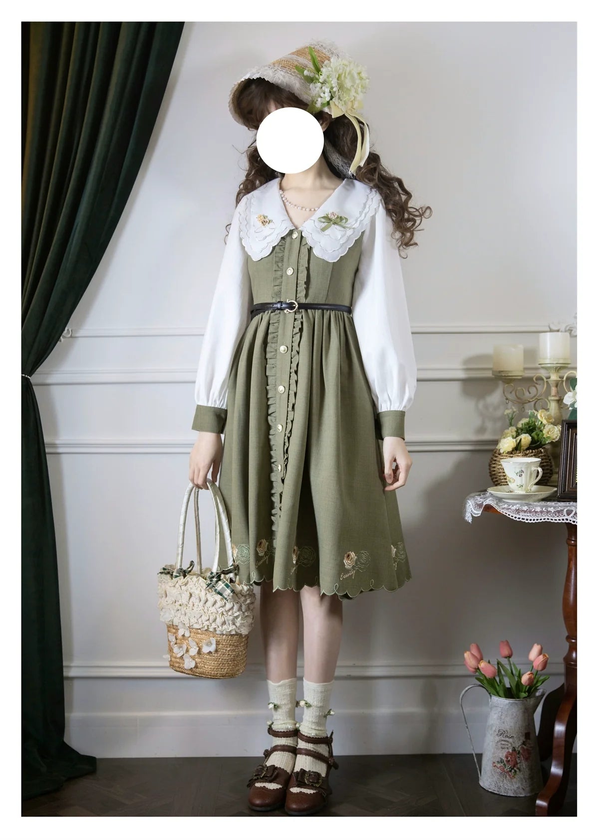 EESSILY - Window Rose - Classic Lolita OP Front Buttoned Embroidery Lolita Dress