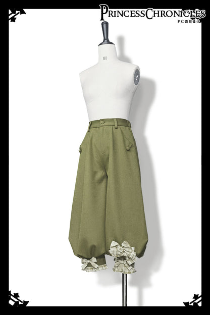 Princess Chronicles - Secret Morning Paper - Ouji Lolita Shirt, Matcha Green Capri Pants
