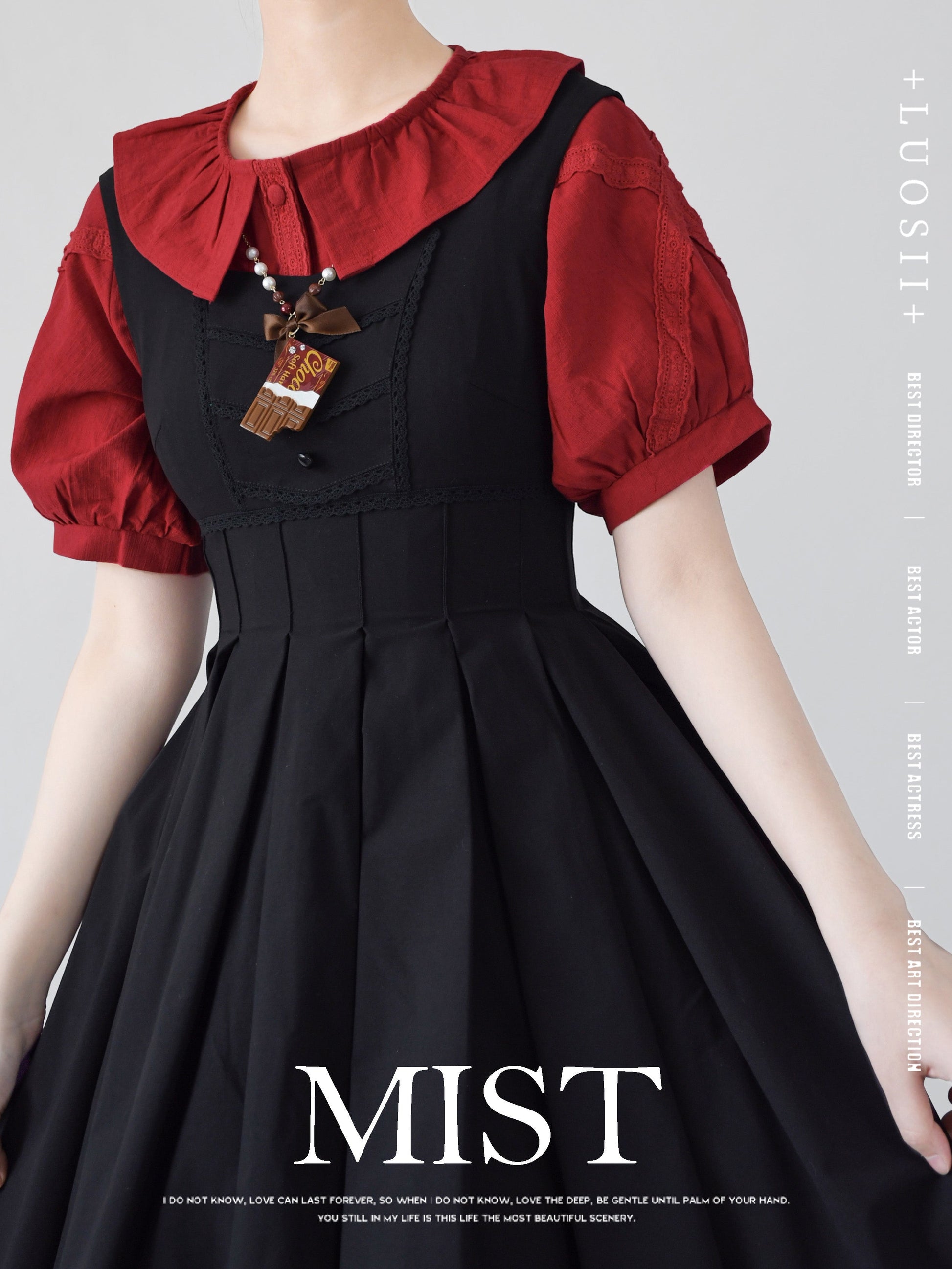 MIST - Spring Retro - Cotton Kawaii Lolita Shirt with Ruffled Neck and Lace Detail