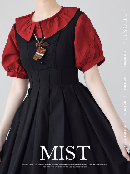 MIST - Spring Retro - Cotton Kawaii Lolita Shirt with Ruffled Neck and Lace Detail