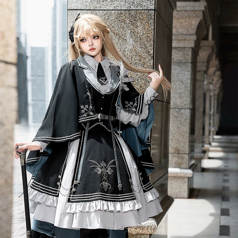 CHUNLV LOLITA - Dark Night Contract - Blue Military Lolita Dress Suit Skirt Elegant OP Cape