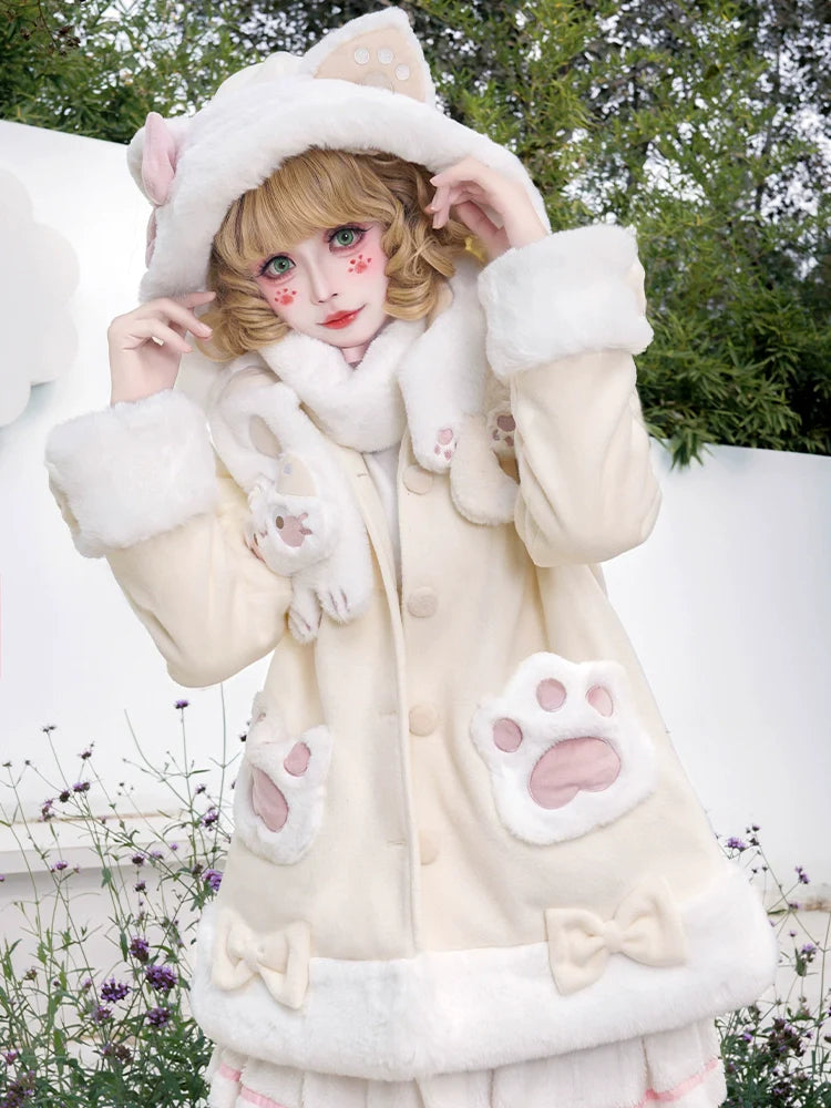 ZhiJinYuan - Calico Cat - Kawaii Lolita Plush Coat Lovely Warm Winter Coat