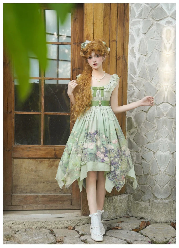 With PUJI - Blooming Rose - Chiffon Classic Lolita Dress Set Painting Styled OP & JSK