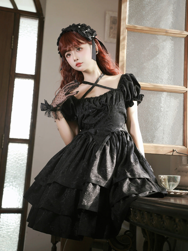 Eieyomi - Thorn Rose - Gothic Lolita Three-layer Ruffle Black OP