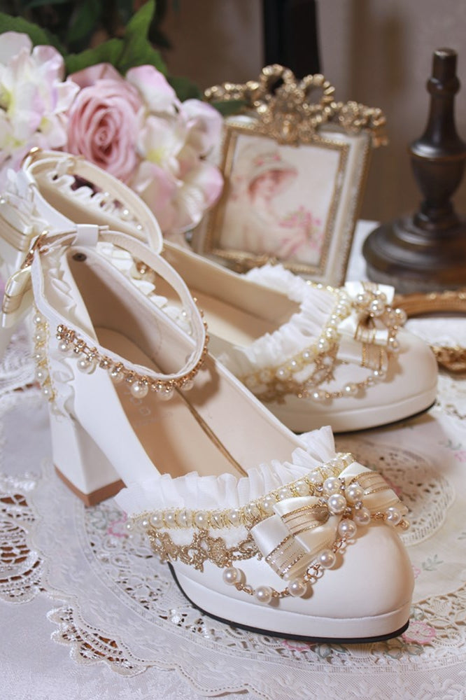 One Night - Handmade White Wedding Lolita Heel Shoes