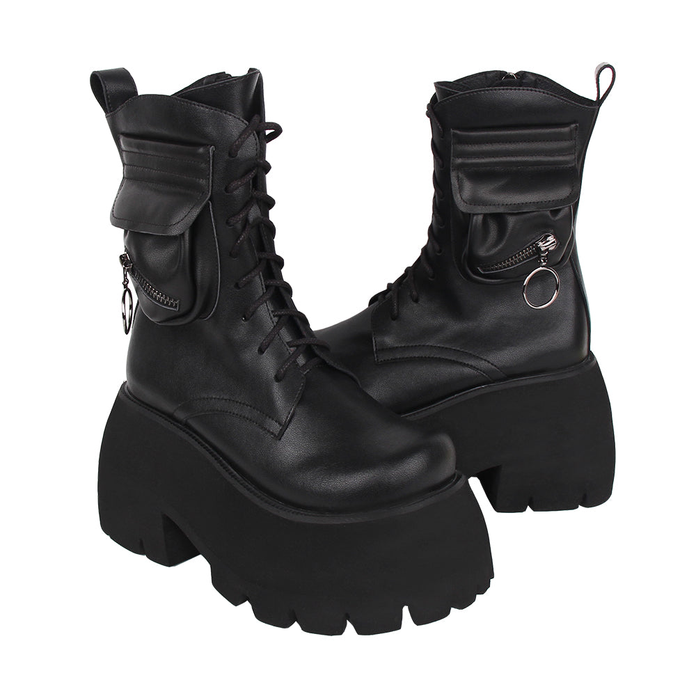 Angelic imprint - Gothic Lolita Black Leather Platform Shoes