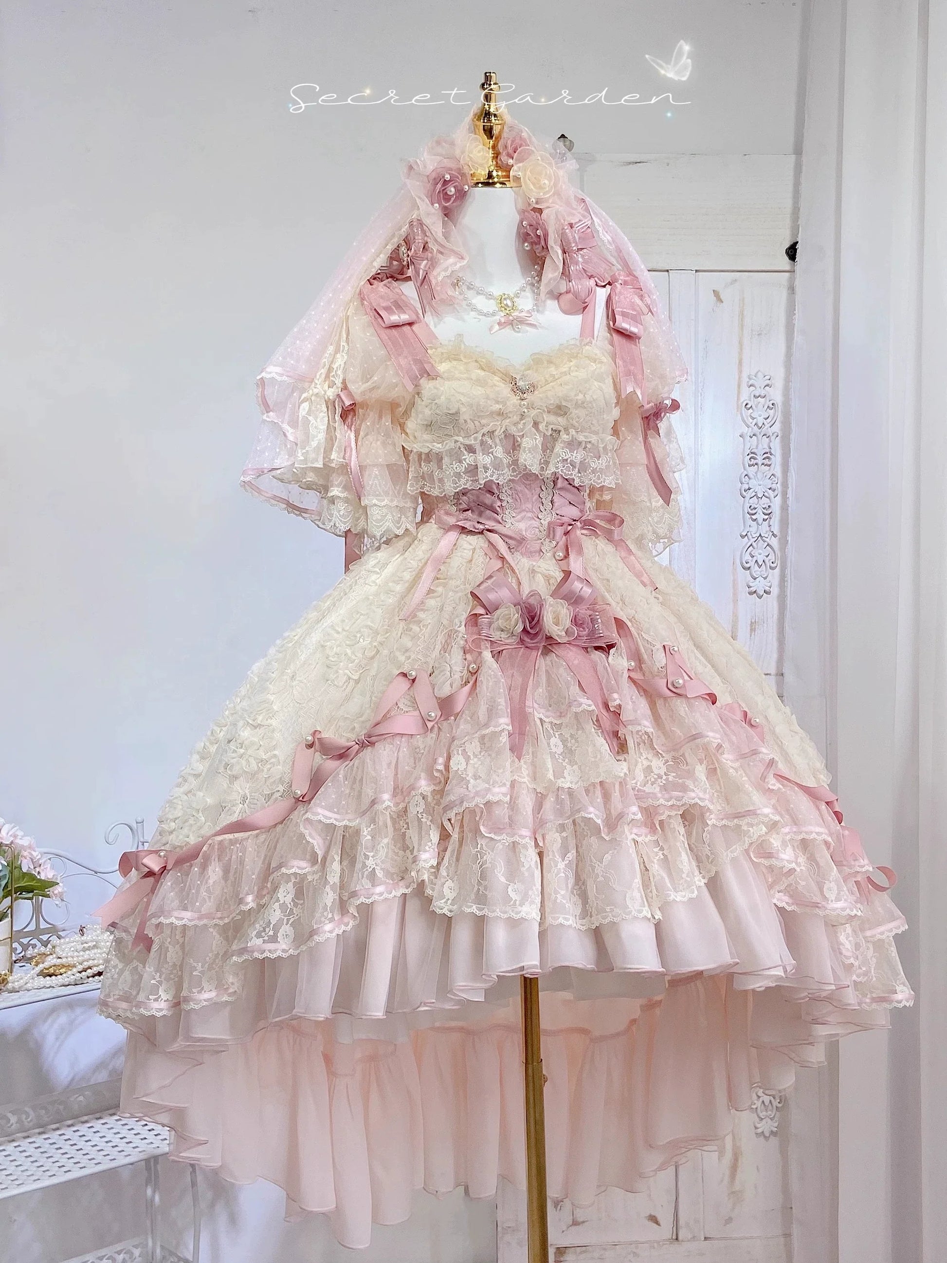 MieYe - Diana Rose - Bridal Lolita Dress Short Wedding OP with Accessories