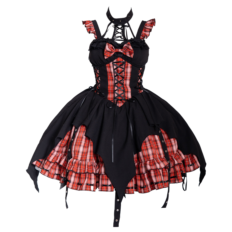 OCELOT - Rock 'N' Row Radio Wave - Punk Lolita JSK Dress Plaid Irregular Hemline Dress