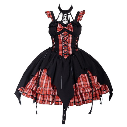 OCELOT - Rock 'N' Row Radio Wave - Punk Lolita JSK Dress Plaid Irregular Hemline Dress