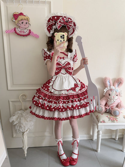 Hanguliang - Berry Bubble - Sweet Lolita OP Suit Tiered Ruffles Skirt with Polka Dots