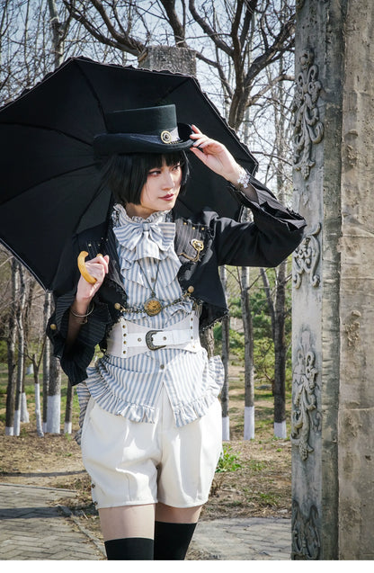 Mr. Yi's Steam Continent - Gothic Lolita Cardigan Long Sleeve Black Short Jacket