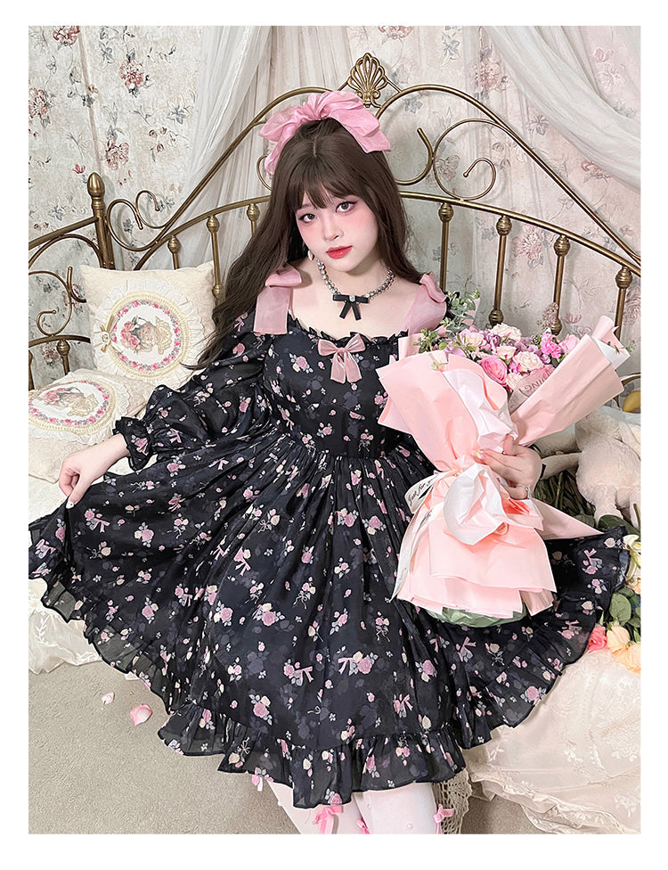 Yingtang - Plus Size Lolita Floral Print Lolita Dress