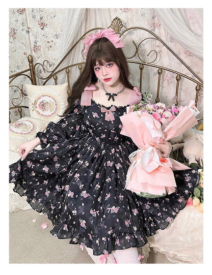 Yingtang - Plus Size Lolita Floral Print Lolita Dress