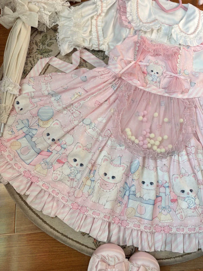 Suiyi - Meow Pompom - Sweet Lolita Salopette Dress Suit, Cat Print