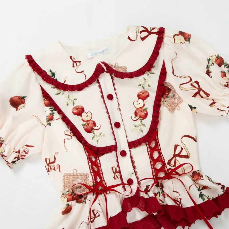 With PUJI - Apple Orchard - Country Lolita SK Embroidered Twins Lolita Top Skirt