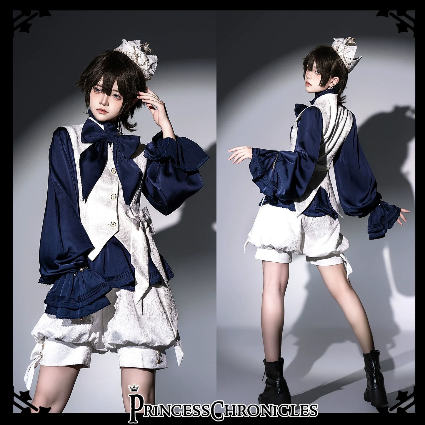 Princess Chronicles - Rabbit Hunter - Ouji Lolita Shirt Sapphire Blue Long Sleeve Blouse