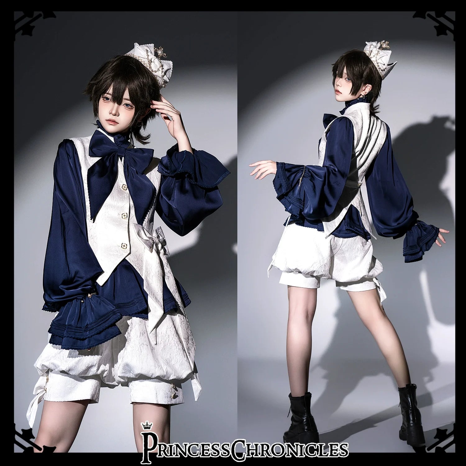 Princess Chronicles - Rabbit Hunter - Ouji Lolita Shirt Sapphire Blue Long Sleeve Blouse