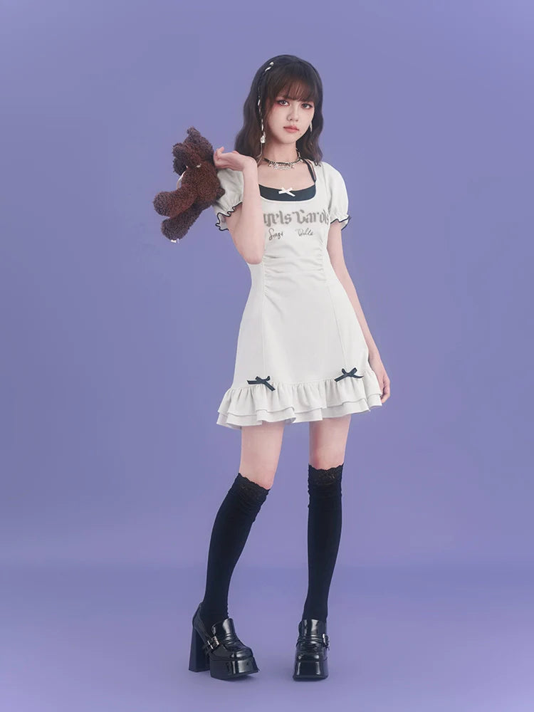 Strap halter neck short sleeve dress【s0000007842】