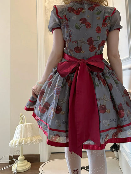 Gloaming - Sweet Lolita Cherry print Short Sleeve OP and SK Set