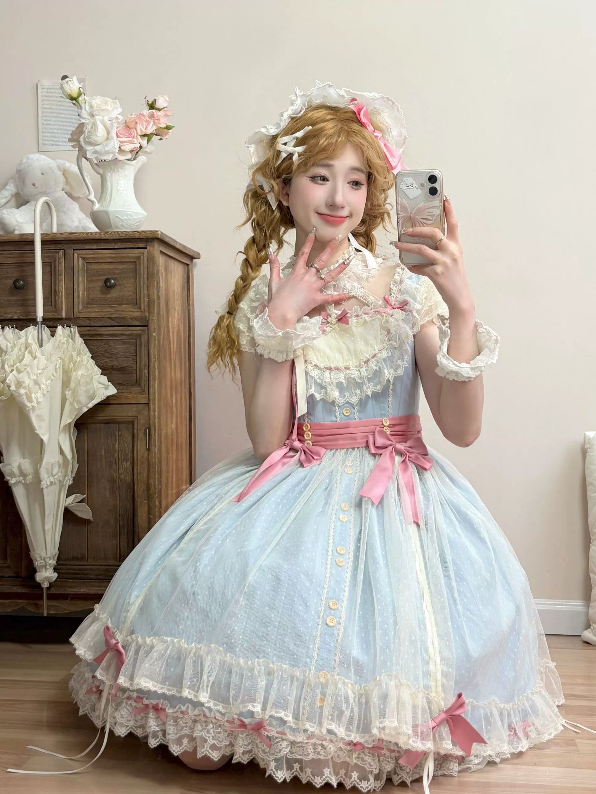 Uncle's Workshop - Fluttering Cherry Spring Strings - Cotton Sweet Lolita JSK Dress