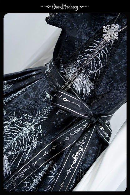 DuskProphecy - Coccyx - Elegant Lolita Dress High Waist Fishbone Print JSK Set