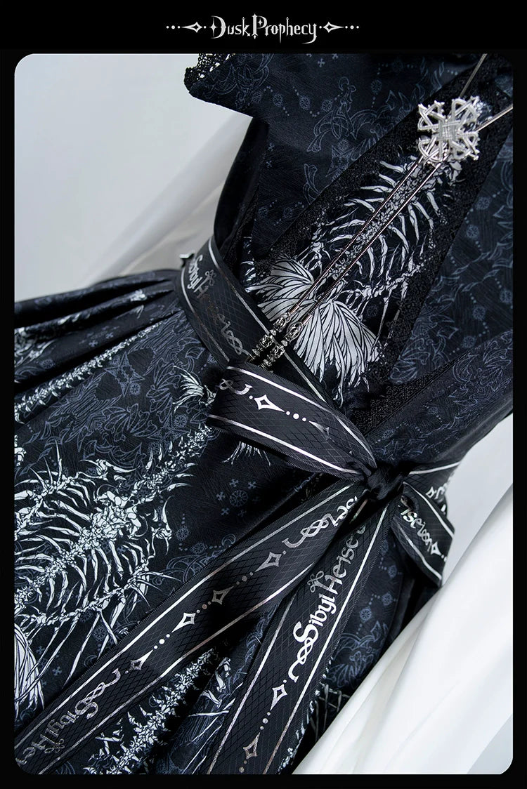 DuskProphecy - Coccyx - Elegant Lolita Dress High Waist Fishbone Print JSK Set