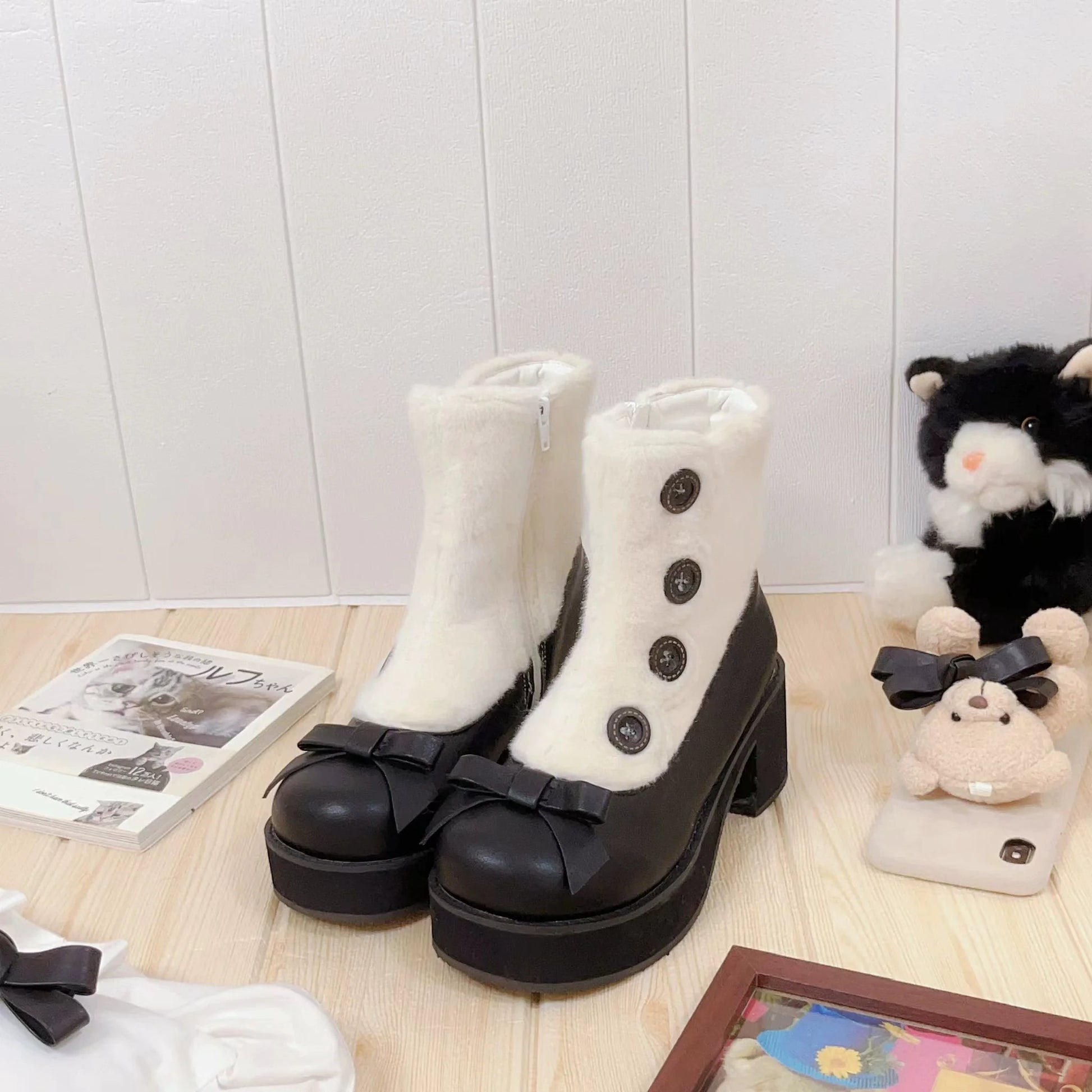 Dolly Doll - Winter Lolita Boots Fur Mary Jane Lolita Low Heel Shoes