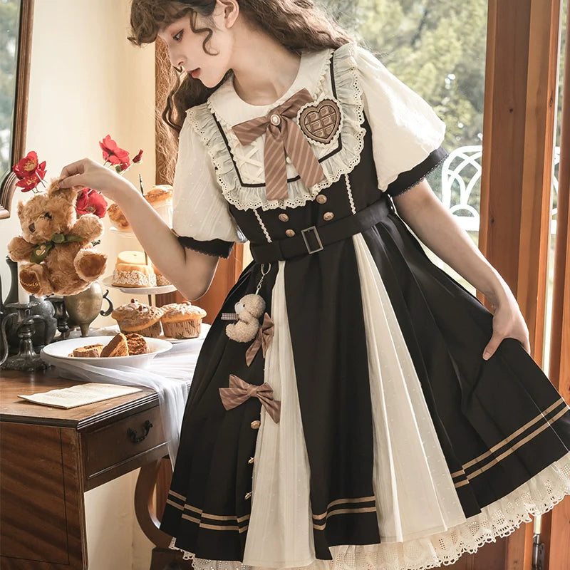 Letters from Unknown Star - Chocolate Workshop - Elegant Lolita OP Daily Short Sleeve Dress