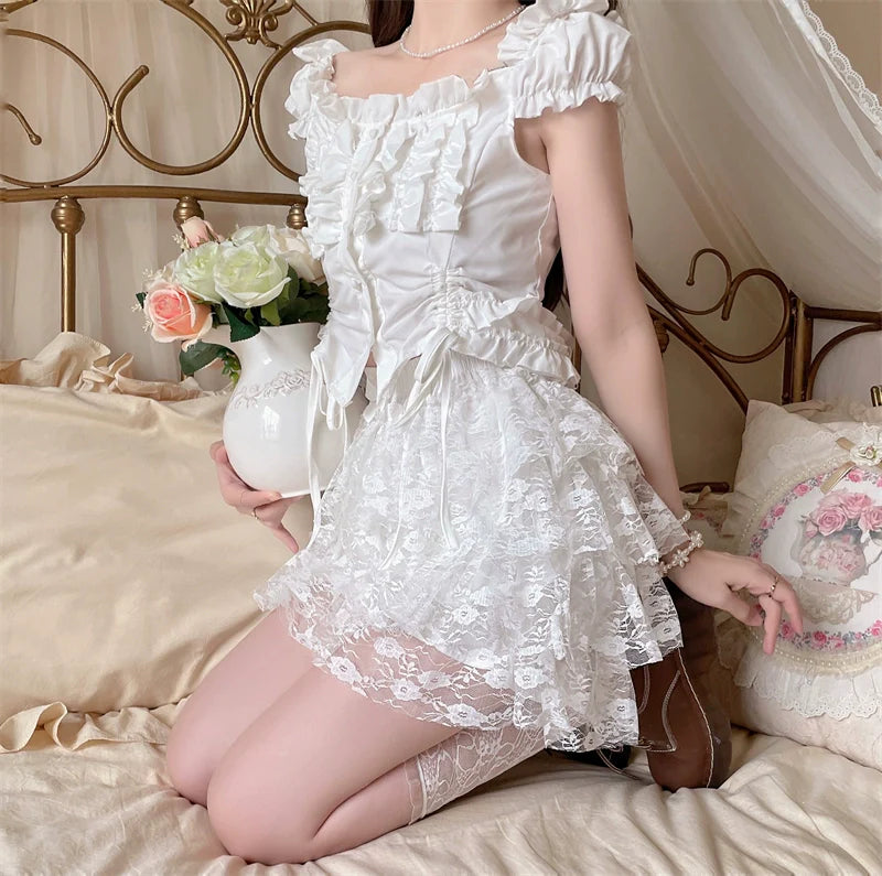 Sugar Girl - Daily Cotton Lolita Safety Shorts White Lace Leggings